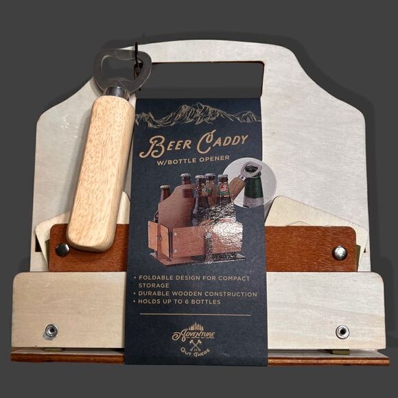 New Adventure is Out There Beer Caddy w/Bottle Opener - Light Brown - Picture 2 of 4